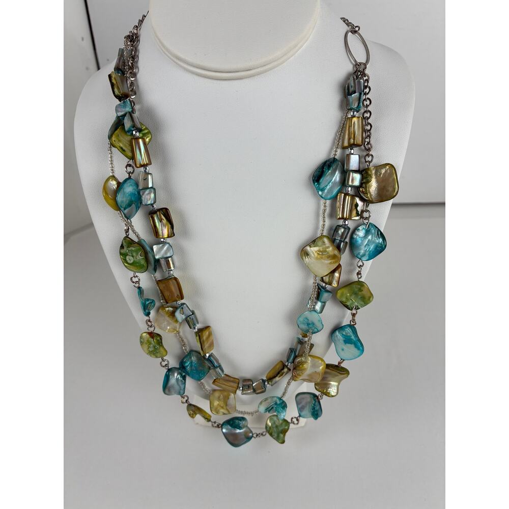 Jewelry Necklace Mother of Pearl Chunky Abalone Shells 3 Strands 38 Inches